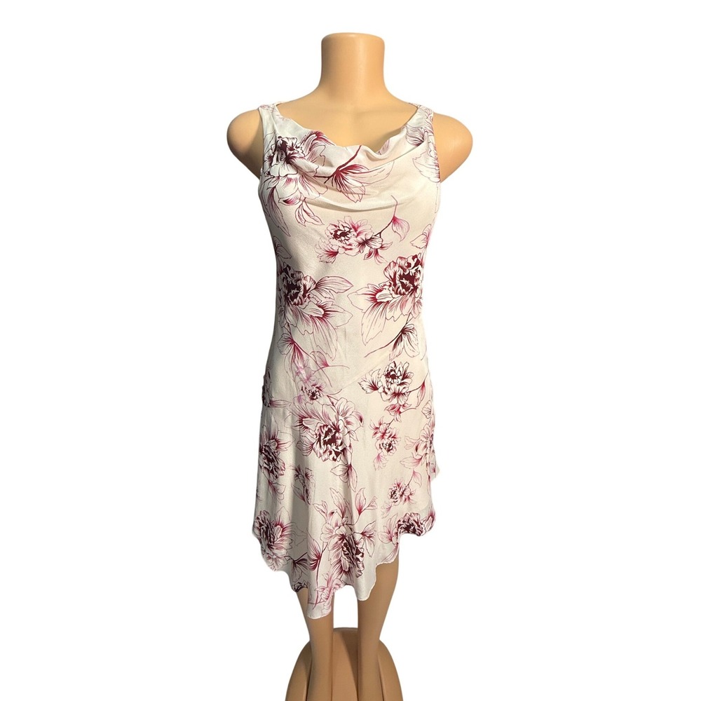 Ann Taylor LOFT Silk Dress Womens 0P Pink Excellent Floral Cowl Neck Asymmetric